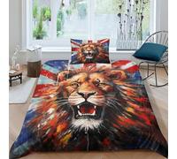 Lion Duvet Cover Set 3D British Flag Bedding Set Comforter Cover Set Bedspread Cover Microfiber 3 Piece Set Quilt Cover with Zipper Closure Soft Single（135x200cm）