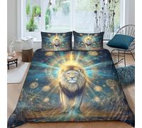 Lion Duvet Cover Set 3D Printed Animals Quilt Cover 2 Pillowcases Bedding Set Soft Microfiber with Zipper Closure 3 Pcs for Boys Girls Kids Youth Teens Double（200x200cm）