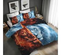 Lion Duvet Cover Set Double Animals Fire Bedding Set for Kids Boys Girls Teens Soft Microfiber Comforter Cover with Zipper Closure 3Pcs 1 Quilt Cover+2 Pillowcase 50x75cm JQ122