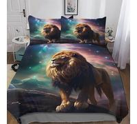 Lion Duvet Cover Set Microfibre Soft Quilt Covers 3 Pieces Bedding Cover with Pillowcase For Boys, Girls And Teenagers Double (200x200cm)