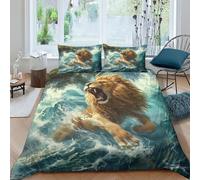 Lion Duvet Cover Sets 3 PCS Hotel Quality Quilt Cover Bed Sets Bed Covers with Pillowcases with Zipper Closure Breathable Stylish Comforter Double（200x200cm）