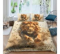 Lion Duvet Cover Sets 3 PCS Hotel Quality Quilt Cover Bedding Sets Bed Covers with Pillowcases with Zipper Closure Breathable Stylish Comforter Double（200x200cm）