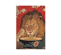 Lion Eating Ramen Kitchen Poster Canvas Poster Bedroom Decor Landscape Office Room Decor Gift 24x36inch(60x90cm)