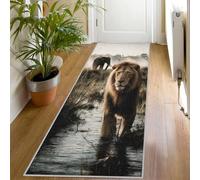 Lion Elephant Runner Rug for Hallway, 80x300,Washable Non-Slip Wild Animals Pattern Hallway Carpet, African Safari Area Rug for Living Room Bedroom Kitchen Entryway Long Rugs Home Decor YD861