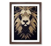 Lion Embroidery Framed Print | A2 Walnut Framed Wall Art | Ready to Hang | Modern Animal Picture | Living Room Bedroom Lounge Office