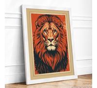 Lion Face Graphic Framed Wall Art Print A2 (59.4×42cm) White, Wall Decor for Living Room, Bedroom, Office & Home, Ready to Hang, Art Gift