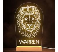 Lion Face King Crown Name Personalised Gift Warm White Lamp Night Light | Personalised Gift For Home, Lamp Room Décor | Kids & Adults Night Lights With Name | Personalised Gift For Bedroom |