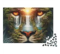 Lion Face Landscape 1000 Pieces Puzzles Colorful Lion Waterfall Illusion Decoration Puzzle Decompression Jigsaw Gifts Challenging Puzzles Gifts for Men 38x26cm/1000pcs