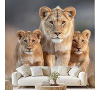 Lion Family 3D Wallpaper Safari Lion Mural 200x140 cm African Animal Wall Wallpaper Non-Woven for Bedroom Living Room Peel and Stick Wall Art Dg132n