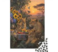 Lion Family Feast Jigsaw Puzzles Puzzles for Adults Kids. 1000 Pieces Impossible Challenge Toy Educational Games Home Decoration for Educational Games Gifts 52x38cm/1000pcs