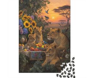 Lion Family Feast Jigsaw Puzzles Puzzles for Adults Kids. 1000 Pieces Whimsical Challenge Toy Educational Game Home Decoration for Adults& Kids Age 14 Years Up 70x50cm/1000pcs