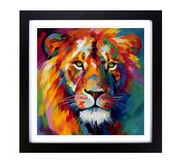 Lion Fauvism No.2 Framed Print | 18x18 Inch Black Framed Wall Art | Ready to Hang | Modern Animal Picture | Living Room Bedroom Lounge Office