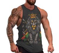 Lion Flag Reggae Rastafarian Rasta Men's Workout Tank Top Muscle Shirts Sleeveless Gym Vest Sportswear M