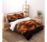 Lion Flame Bedding Set 3D Digital Printing Animal Themes Wildlife Duvet Cover Set 3 Pieces Microfiber Comforter Cover Universal for All Seasons with Pillowcase Super King（260x220cm）