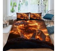 Lion Flame Bedding Set 3D Digital Printing Animal Themes Wildlife Duvet Cover Set Microfiber Quilt Cover 3 Pieces for Boys & Girls with Pillowcase King（220x240cm）