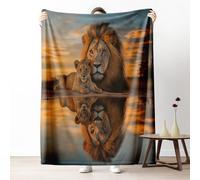Lion Fleece Throw Blanket, African Savannah Wildlife Couch Blanket 50"x60" Lightweight, Wild Animal Blankets for Bed Warm Soft Cozy Bedding Blanket for Winter Fall Spring Summer