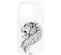 Lion Floral Tropical Flowers Line Art Splash Case for iPhone 15 Pro