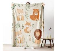 Lion Fox Bear Fleece Throw Blanket, Cartoon Cute Animal Couch Blanket 50"x60" Soft, Woodland Animal Blankets for Bed Warm Lightweight Cozy Bedding Blanket for Winter Fall Spring Summer