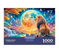 Lion Gazes at A Glowing Full Moon 1000-Piece Jigsaw Puzzle The Lion Ideal for Men, Women, Elders & Seniors 38x26cm/1000pcs