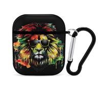 Lion Glasses Jamaica Rasta PC Headphone Case for AirPods 1 And 2 Earphone Cover Earbuds Accessories with Keychain