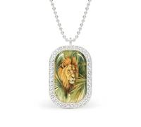 Lion Green Jungle Watercolor Rectangle Pendant Necklace Silver Women Jewelry Alloy Keychain Tag Jewelry