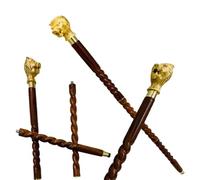 Lion Head Cane Walking Stick Brass Handle Brown Wooden Stick Gift for Grandfather Walking Stick