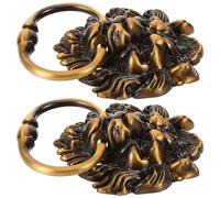 Lion Head Door Knocker Pull Handle 2pcs Antique Metal Ring | Aged Copper Finish, Zinc Alloy Build, Reinforced Bolts, for Wooden Doors, Cupboards, Gates