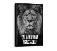 Lion Head Motivational Power Quote Canvas Floater Frame Print Picture Art - Black Frame 20 inch wide x 30 inch high