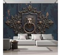 Lion Head Pattern Door Knocker Photo Wallpaper Panoramic, Classic Decorative Style Wall Mural Poster 3D Effect - Silk Wallpaper for Living Room Bedroom Office TV Background Decoration, 400x280cm
