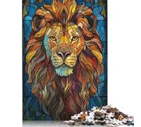 Lion Head Stained Glass 500 Piece Jigsaw Puzzle 500 Piece Jigsaw Puzzles for Adults & Families- Wooden Jigsaw Puzzles for Adults Kids Gifts 500pcs (52x38cm)