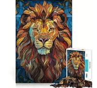 Lion Head Stained Glass Jigsaw for Teenagers1000 Pieces Brain Skill True Detail Pattern Assemble Christmas Idea (38x52cm)
