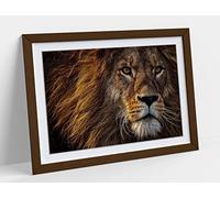 Lion Head Strength Courage Graffiti Framed Wall Art Print Picture - A2 - Walnut Frame