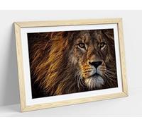 Lion Head Strength Courage Graffiti Framed Wall Art Print Picture - A3 - Light Oak Frame