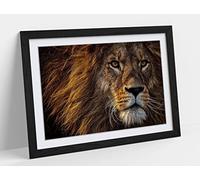 Lion Head Strength Courage Graffiti Framed Wall Art Print Picture - A4 - Black Frame