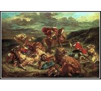 Lion Hunt Painting by Eugene Delacroix DIY Diamond Painting Kits for Adults, 5D Full Round Drill Diamond Painting Kit Embroidery Arts Home Decor