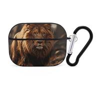 Lion Image for Airpod Pro Case Cover Hard Shell Full Drop Protection Cover with Keychain Compatible with AirPod Pro 2nd/1st Generation, Front LED Visible,Black