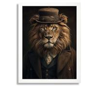 Lion In A Suit Print Animal Wall Art Framed Picture Lion Artwork Big Cat Gift A3 Poster on Canvas - Wall Art Home Decor Movie Poster Canvas Film Cinema Retro Vintage Cult Classic Nostargic Saga Moder