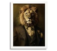 Lion In A Suit Wall Art Print Animal Framed Picture Lion Artwork Big Cat Gift A3 Poster on Canvas - Wall Art Home Decor Movie Poster Canvas Film Cinema Retro Vintage Cult Classic Nostargic Saga Moder