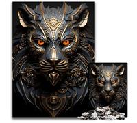 Lion in Black And GoldJigsawPuzzle 1000 Pieces for Adults Wooden Jigsaw Brain Challenge Game for Teenagers Family Interaction 1000 PCS(75x50cm)