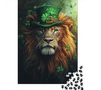 Lion in Clover Hat-1 1000-Piece Puzzle for Adults, 52x38cm/1000pcs; for Calm Hands-on Time after Work; White Cardboard with A Clean Surface