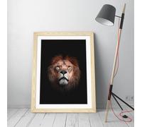 lion in darkness Stunning Framed Wall Art Print Picture - A4 - Light Oak Frame