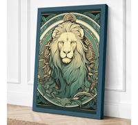 Lion in Emerald Medallion Art Canvas Wall Art Print 18x12 Inch
