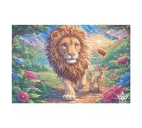 Lion in Flowers 1000 Pc DIY Jigsaw Puzzle Puzzles for Adults Teens Hard Challenging Team Building Stress Reducing Autumn Rigid Cardboard 1000 PCS/75x50cm