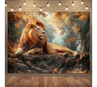 Lion in polyester fiber background for nature and wildlife photography, calm design for gardens or car interiors 350x240CM