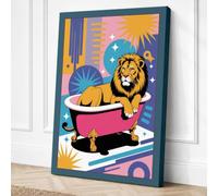 Lion in the Bath Art Deco Canvas Wall Art Print 18x12 Inch (46 x 30 cm)