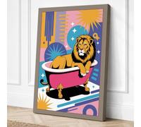 Lion in the Bath Art Deco Canvas Wall Art Print 18x12 Inch (46 x 30 cm)
