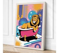 Lion in the Bath Art Deco Canvas Wall Art Print 30x20 Inch (76 x 51 cm)