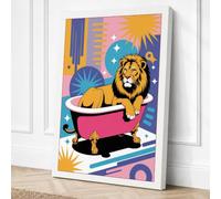 Lion in the Bath Art Deco Canvas Wall Art Print 30x20 Inch (76 x 51 cm)