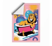 Lion in the Bath Art Deco Unframed Wall Art Print A3 (42×29.7cm), Wall Decor for Living Room, Bedroom, Office & Home, Art Gift