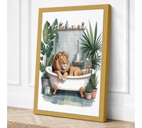 Lion in the Bath Whimsical Canvas Wall Art Print 24x16 Inch (61 x 41 cm)